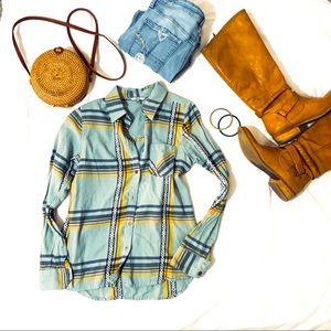 BKE eased 100% cotton blue and yellow flannel